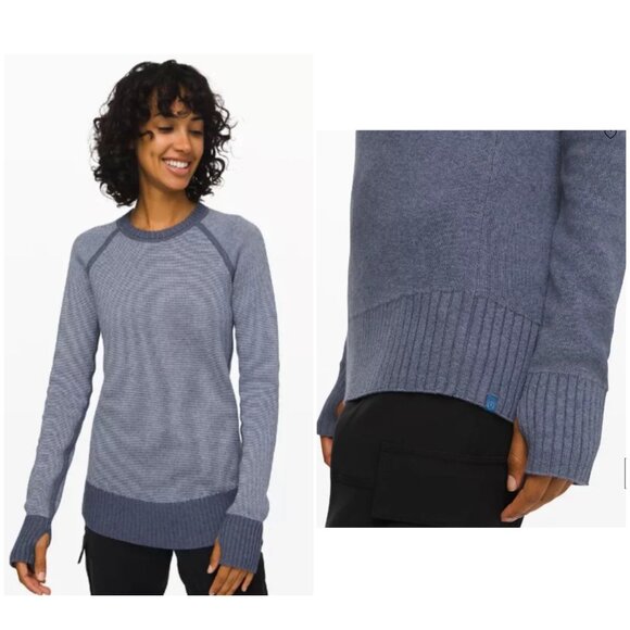 Sold Lululemon Reversible Still Lotus Sweater Small Blue Thumbholes Heathered - Picture 2 of 16